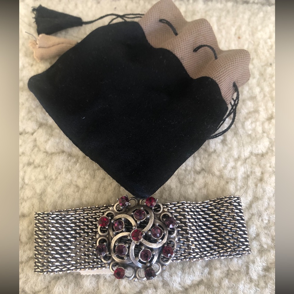 NWT Chico’s Silver Mesh Bracelet with Red Gem Accents